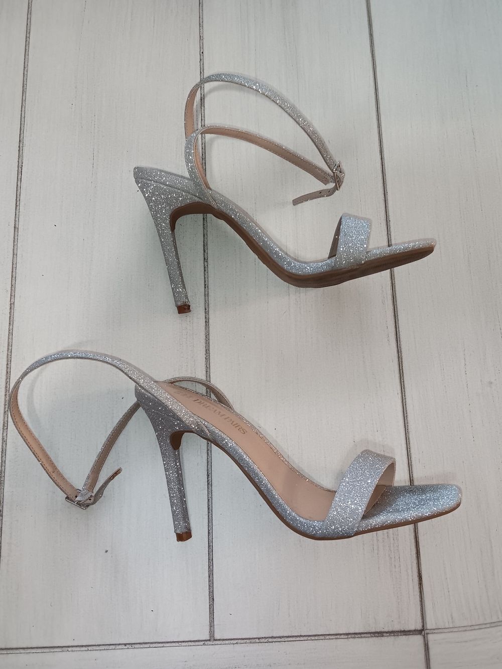 Dream Pairs Silver Glitter Ankle-Strap Stiletto Sandals